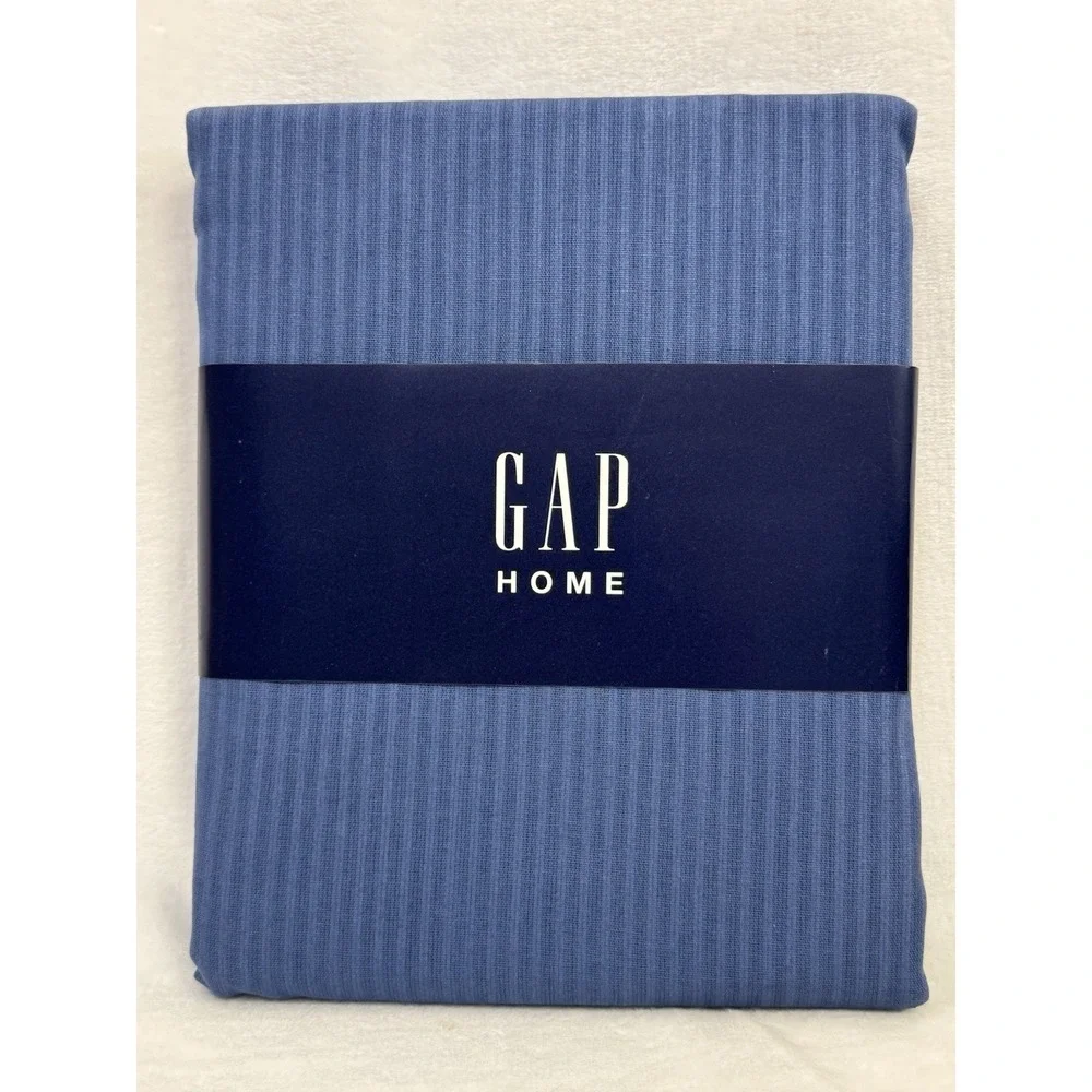 Gap Home 48in x 84in Organic Cotton Window Curtain Semi Sheer Stripe -Navy Blue